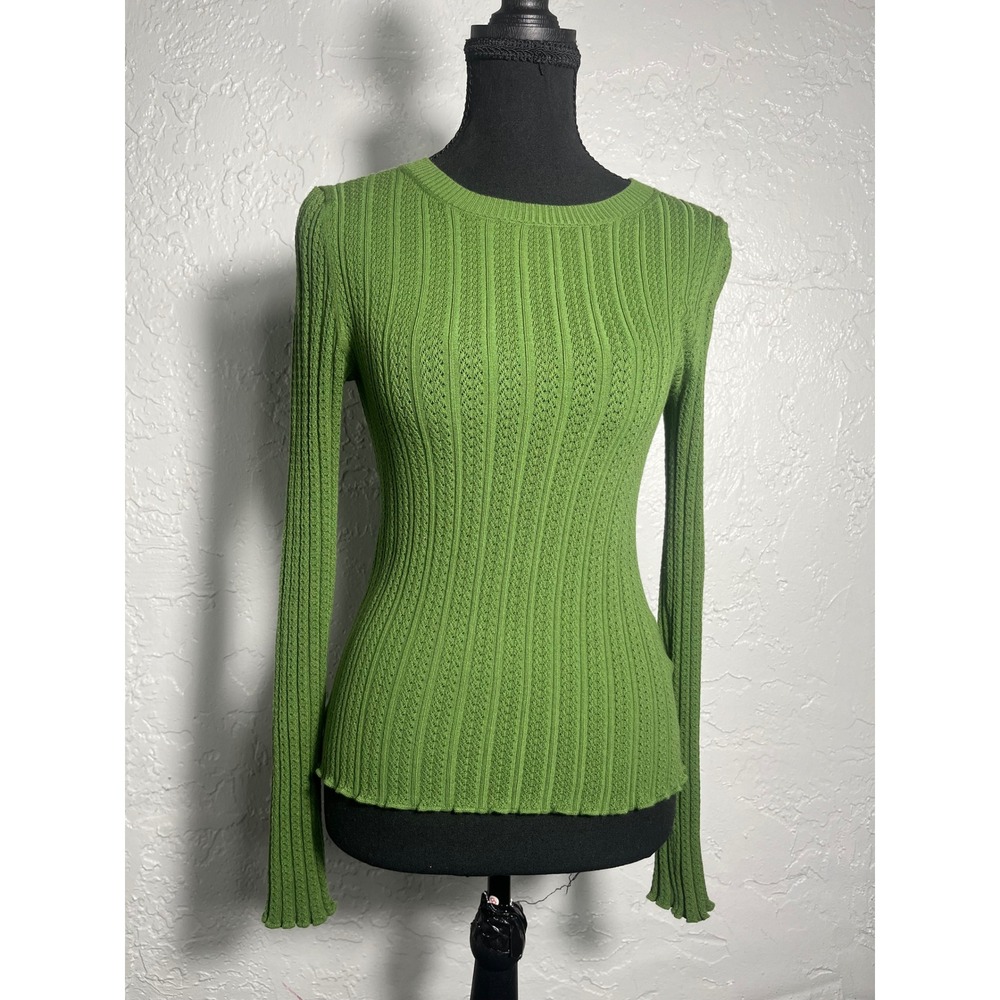 Boden Green Pointelle Ribbed Knit Crew Neck Sweater Size S